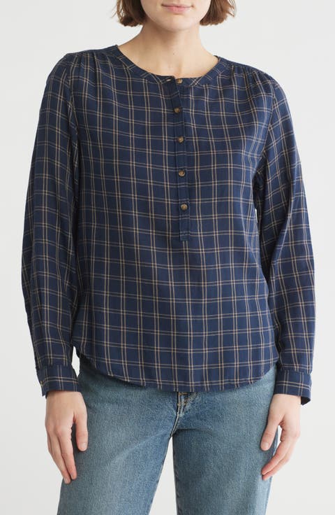 Half Placket Long Sleeve Top