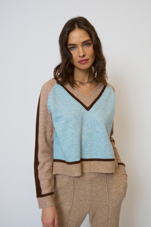 Central Park West Ash Color Blocked V-neck In Blue