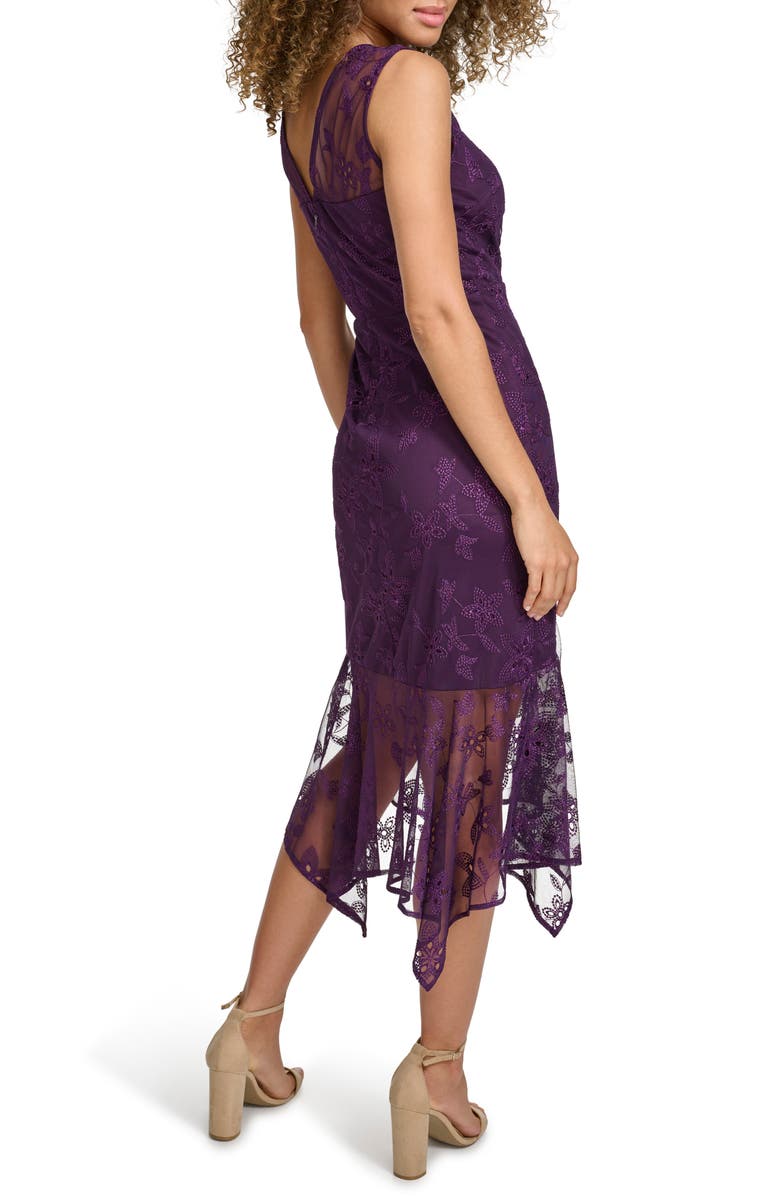 Kensie Embroidered Mesh Sleeveless Dress, Alternate, color, Eggplant
