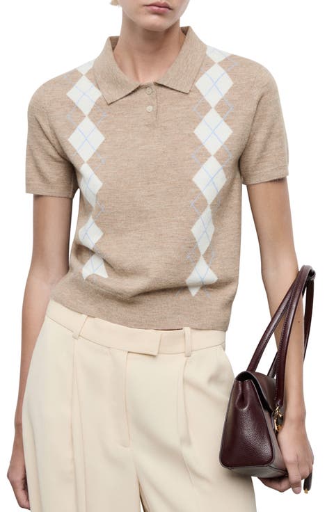 Diamond Pattern Polo Sweater (Regular & Plus)