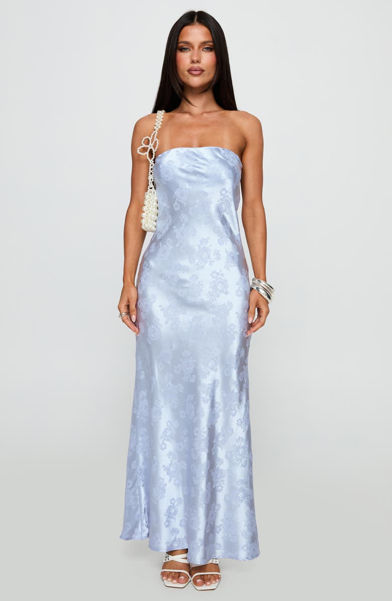 Princess Polly Haley Jacquard Strapless Gown, Alternate, color, Blue Jacquard