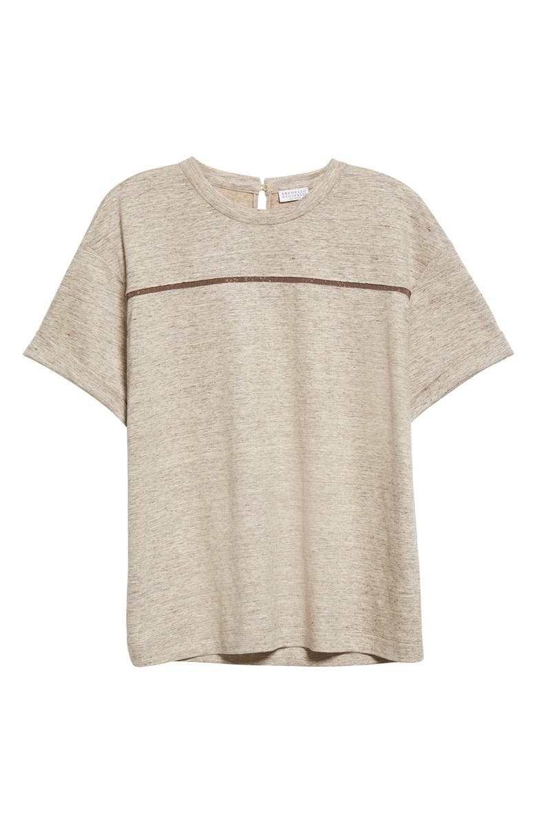 Brunello Cucinelli Monili Stripe Linen Blend T-Shirt, Alternate, color, C024 Brown