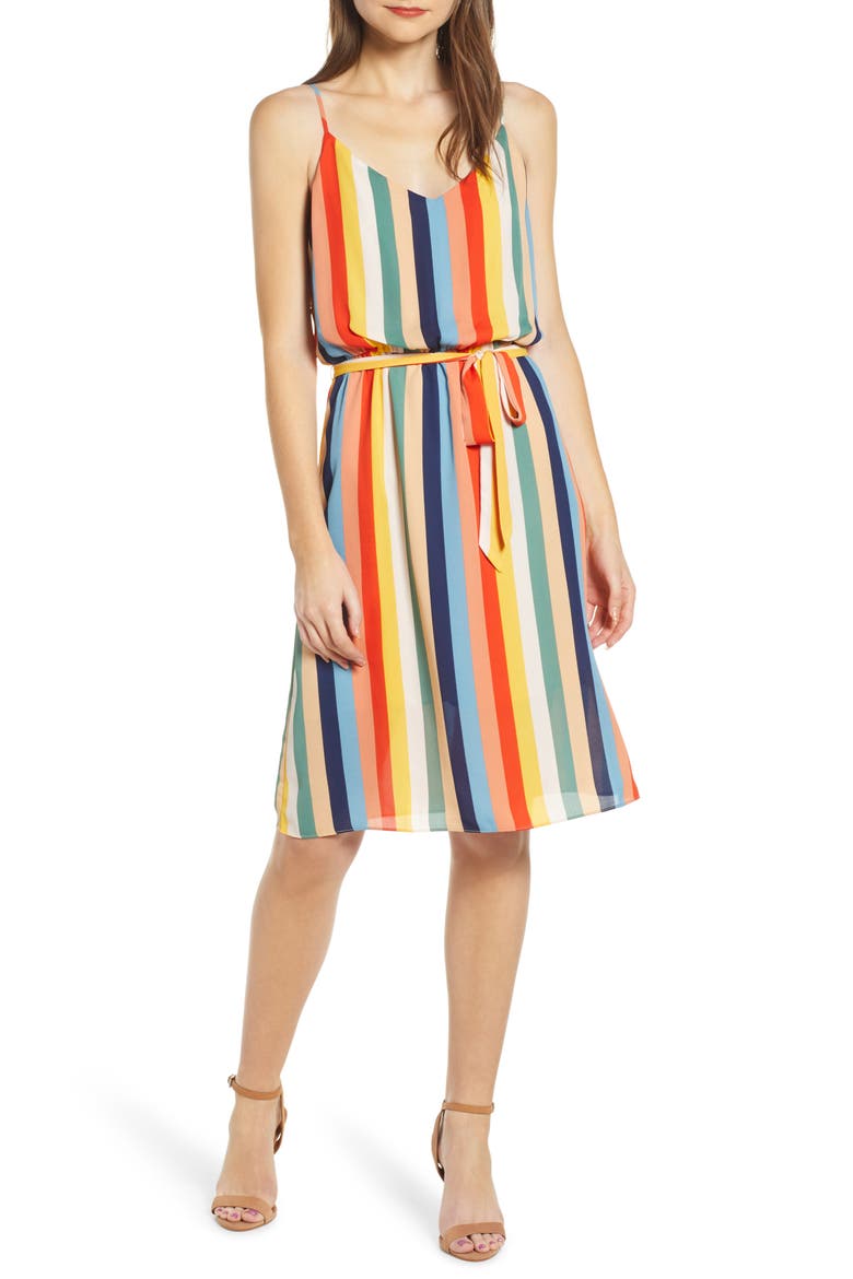 Tie Waist Sundress, Main, color, MULTI STIRPE