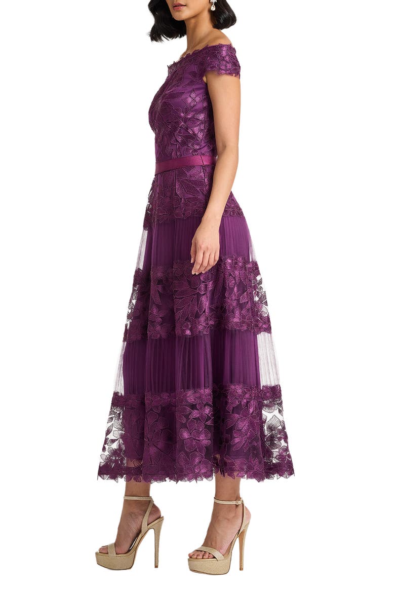 Embroidered Off the Shoulder Midi Dress, Alternate, color, BEGONIA