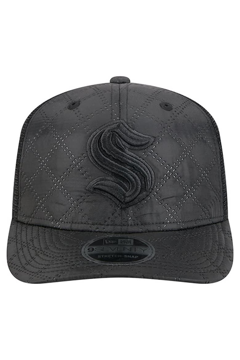 Men's New Era  Black Seattle Kraken Quilted Nylon 9SEVENTY Adjustable Trucker Hat, Alternate, color, Black