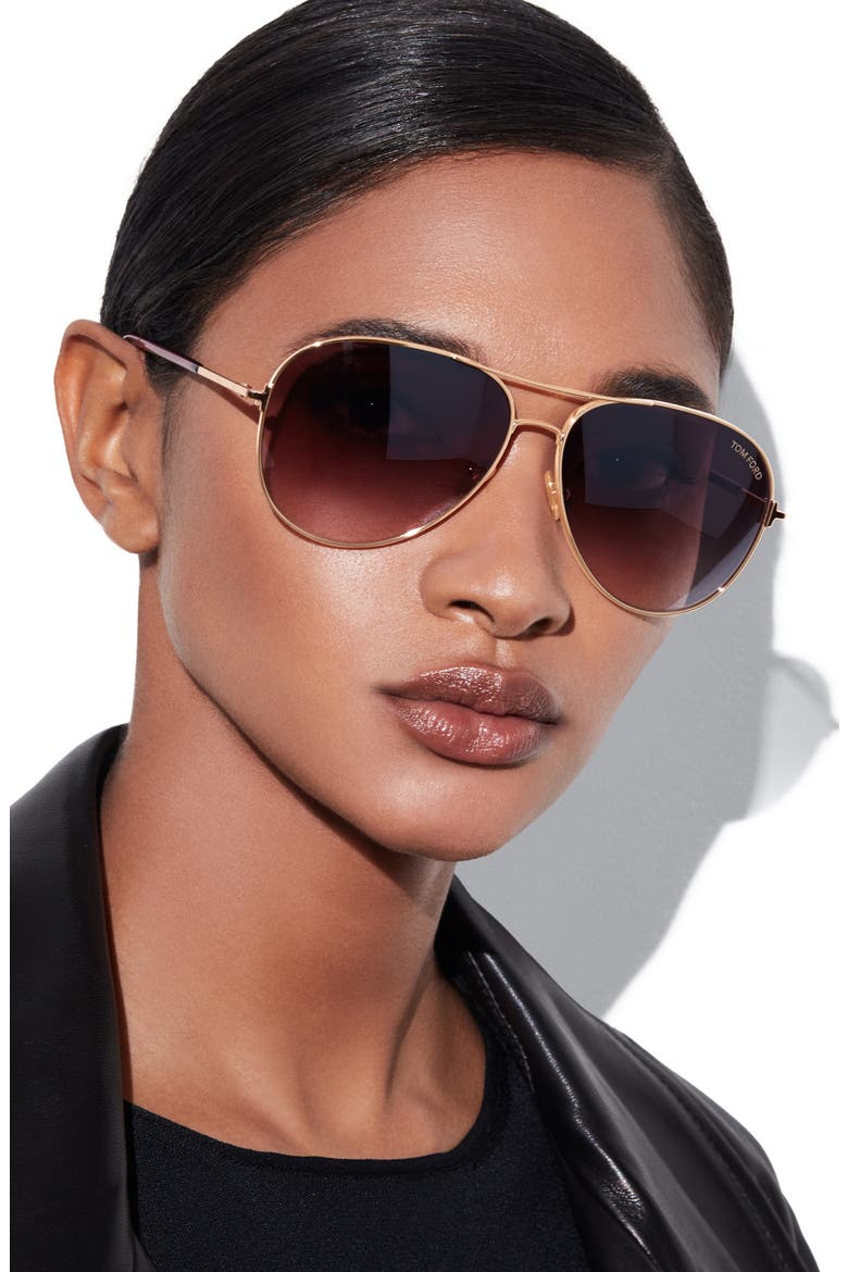 Clark 61mm Gradient Aviator Sunglasses, Alternate, color, ROSE GOLD/ BORDEAUX MIRROR