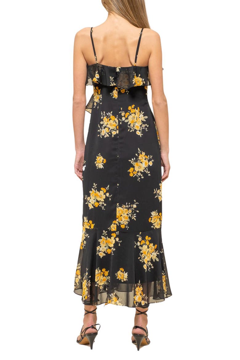 Floral Ruffle Midi Dress, Alternate, color, BLACK MULTI