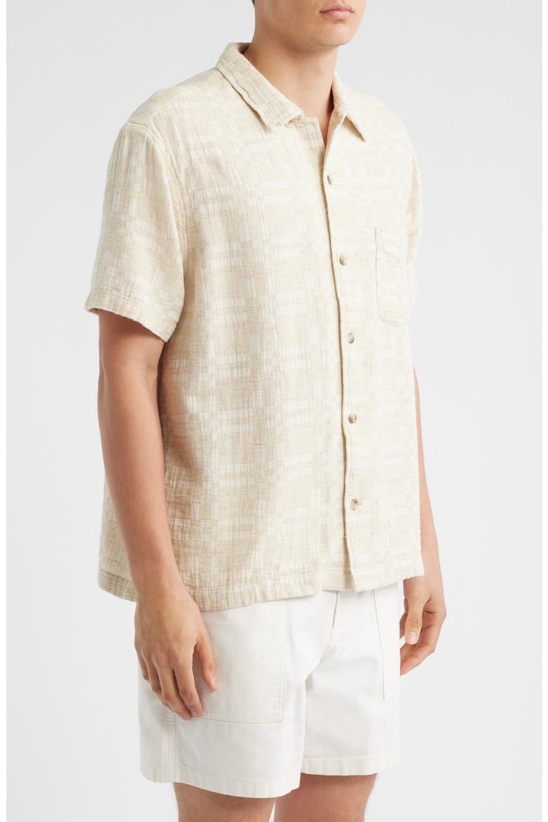 Jacquard Cotton Blend Camp Shirt, Alternate, color, BEIGE PEARLED