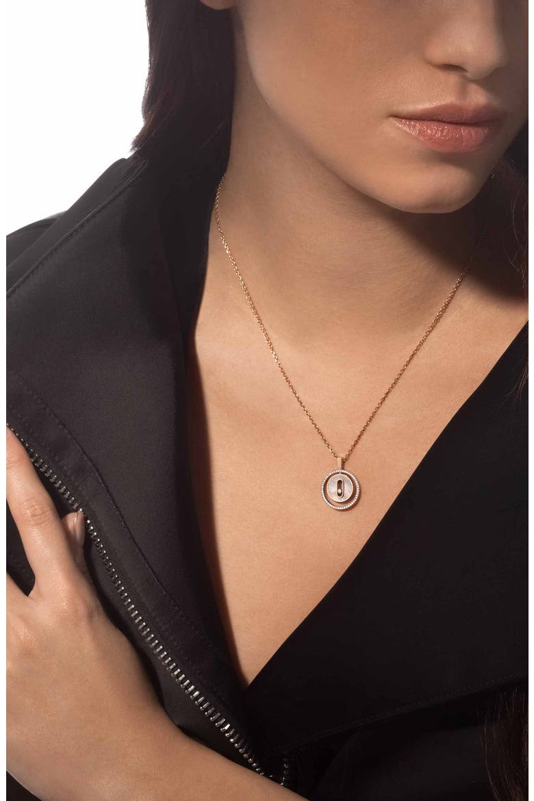 Lucky Move Mother-of-Pearl & Diamond Pendant Necklace, Alternate, color, PINK GOLD
