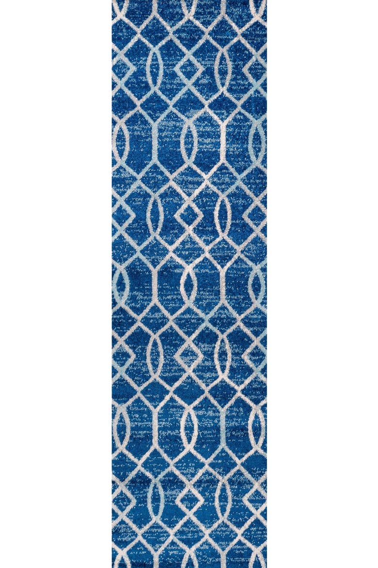 Asilah Ogee Fretwork Area Rug, Main, color, Blue/Gray