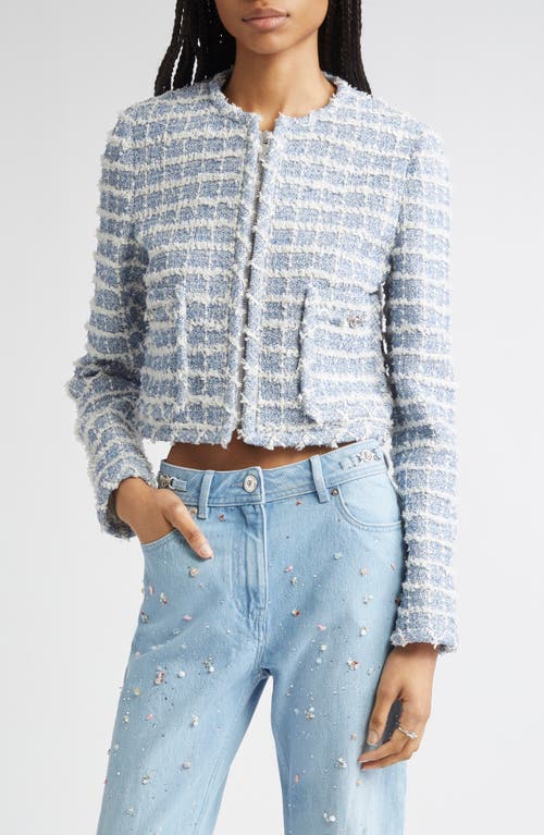 Versace Medusa Cropped Cotton-blend Tweed Jacket In Blue