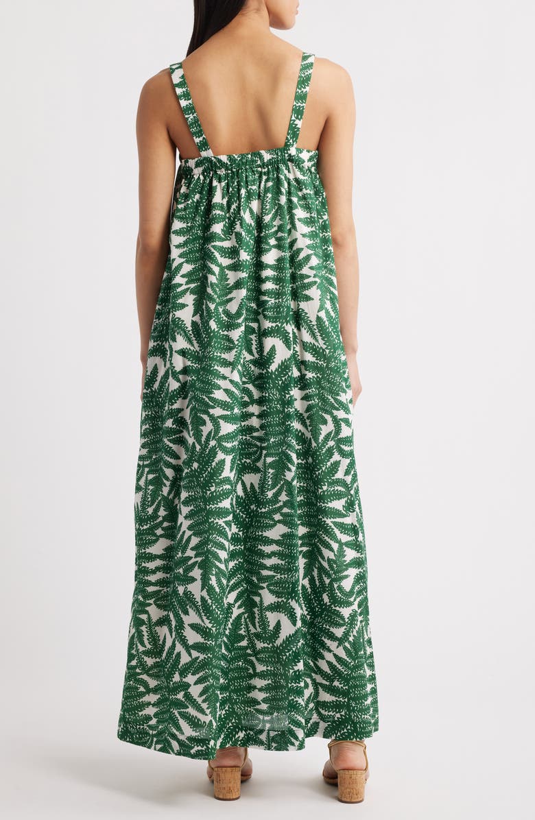 Du Paradis Mimosa Sun Leaf Print Cotton Maxi Dress, Alternate, color, Green Leaf Print