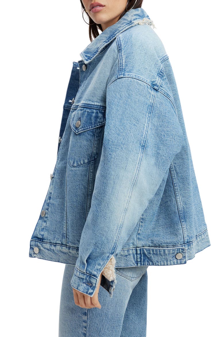 Oversize High Pile Fleece Lined Trucker Jacket, Alternate, color, INDIGO357