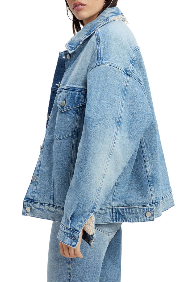 Good American Oversize High Pile Fleece Lined Trucker Jacket, Alternate, color, 