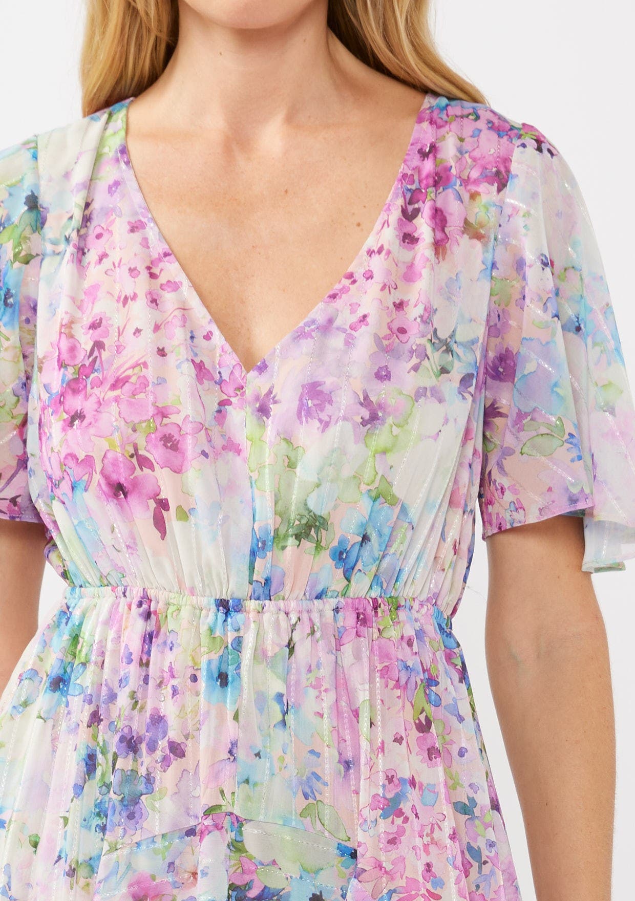 PinkBlush Watercolor Floral Flutter Sleeve Midi Dress (Women) | Nordstrom