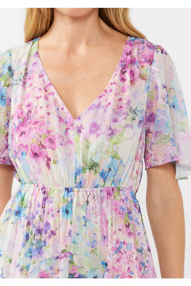 Watercolor Floral Flutter Sleeve Midi Dress, Alternate, color, Light Pink