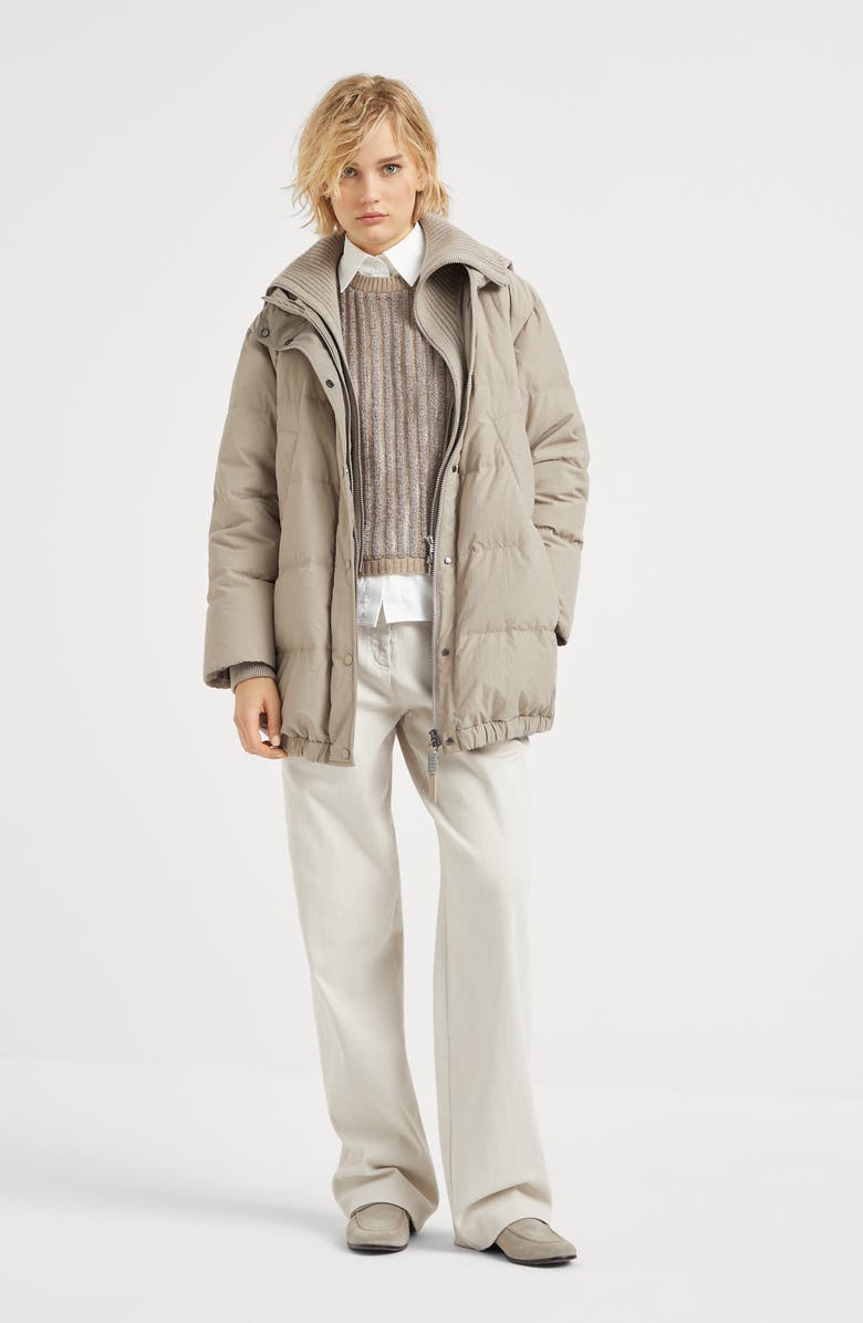 Brunello Cucinelli Water-resistant techno cotton hooded down jacket with shiny zipper pull, Alternate, color, 