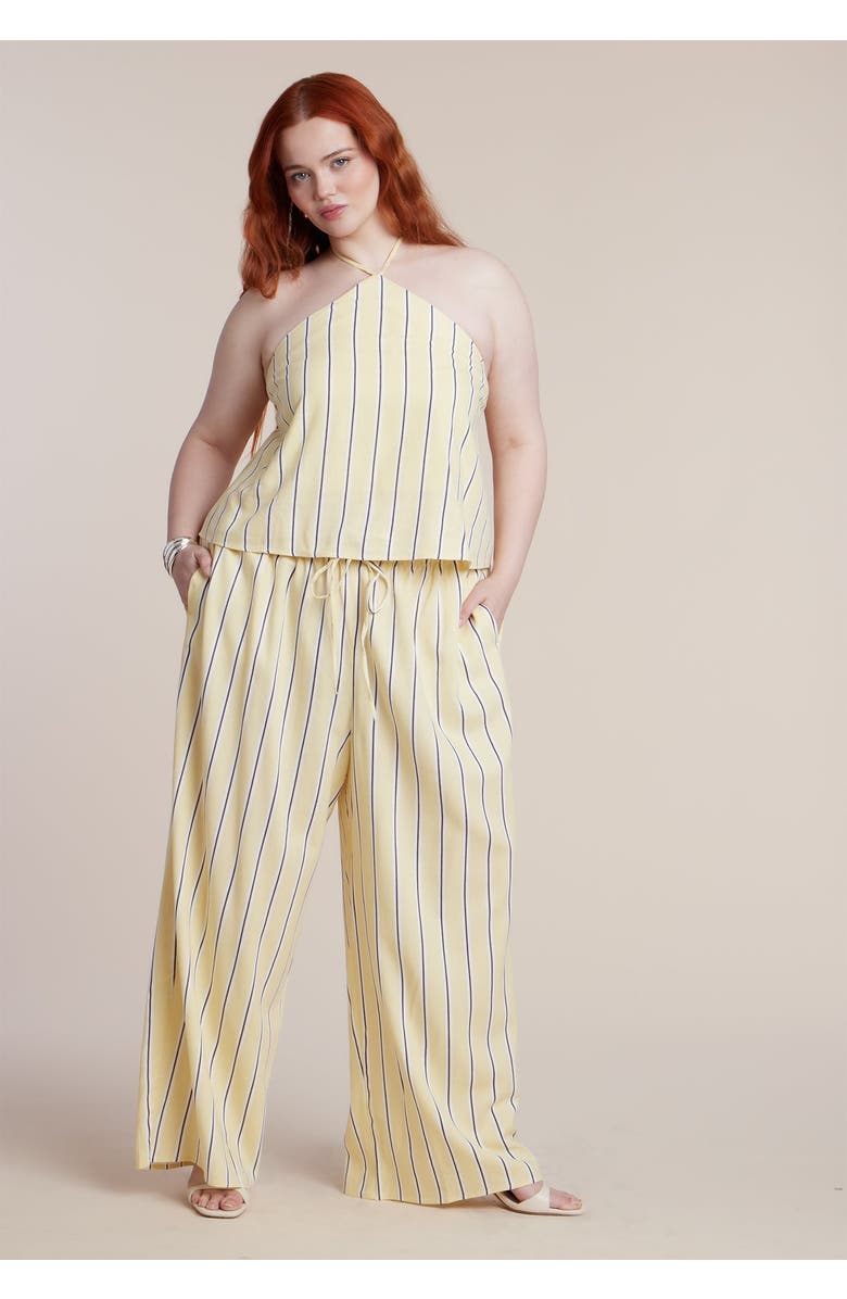 ELOQUII Drawstring Wide Leg Linen Pant, Main, color, Sunlight Stripe