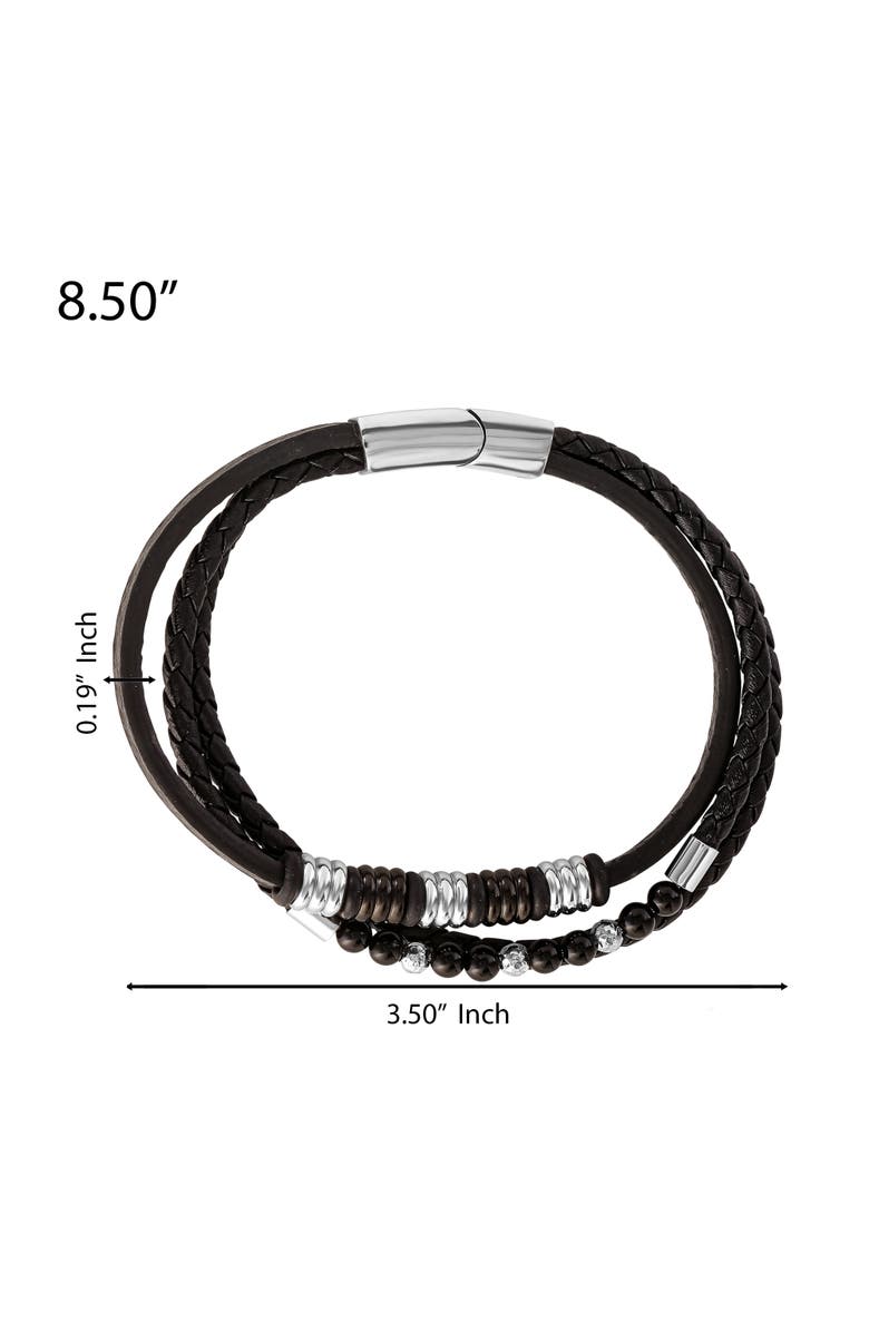Lucky Brand Stainless Steel Triple Row Black Cord Bracelet - 8.25", Alternate, color, Black, Silver