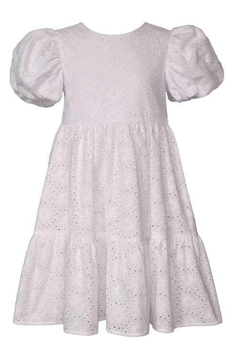 Kids' Cotton Eyelet Puff Sleeve Dress (Little Kid)