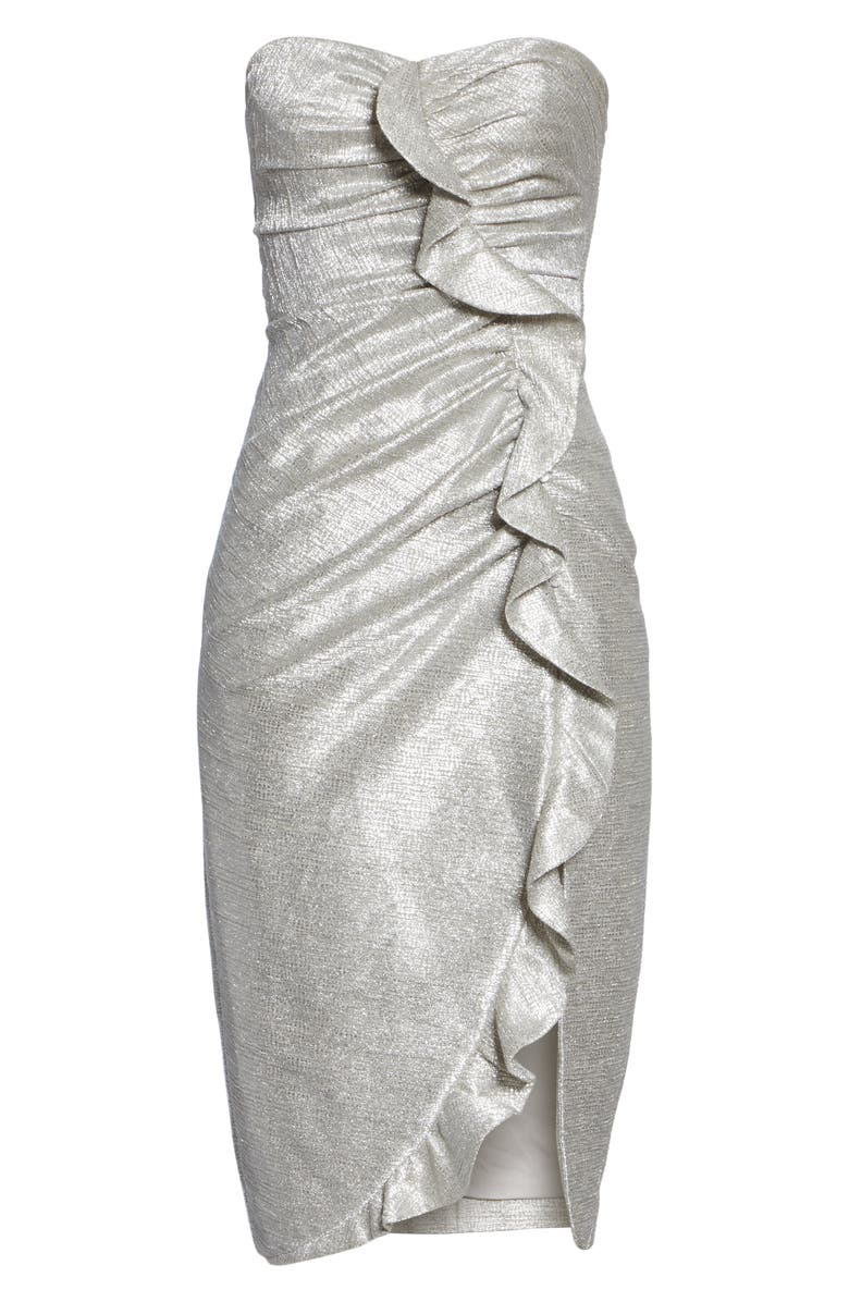 Simkhai Jonathan Simkhai Ruffle Plissé Lamé Cocktail Dress, Alternate, color, 