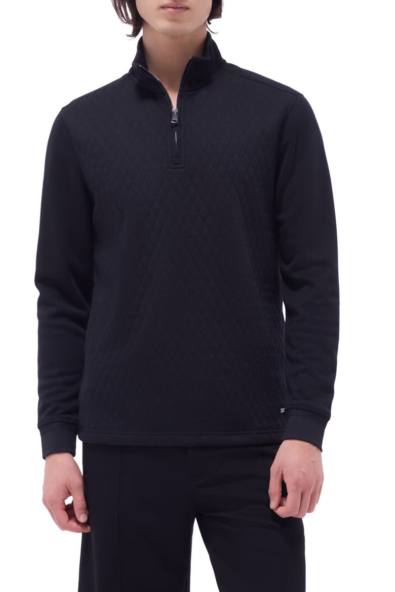 Quilted Quarter Zip Performance Pullover, Main, color, BLACK