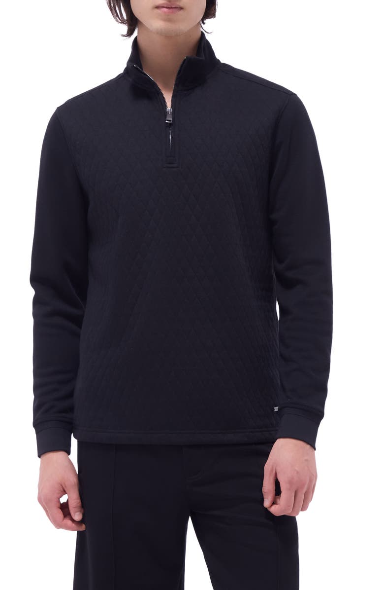 Bugatchi Quilted Quarter Zip Performance Pullover, Main, color, Black