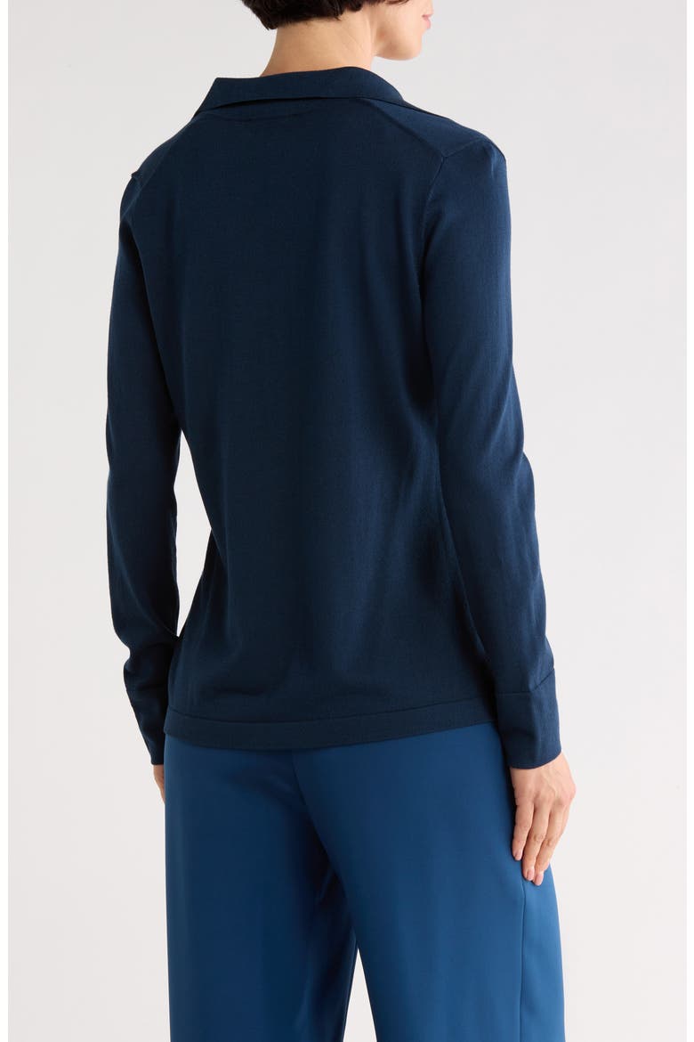 Cotton & Silk Slim Polo Cardigan, Alternate, color, LIDO BLUE