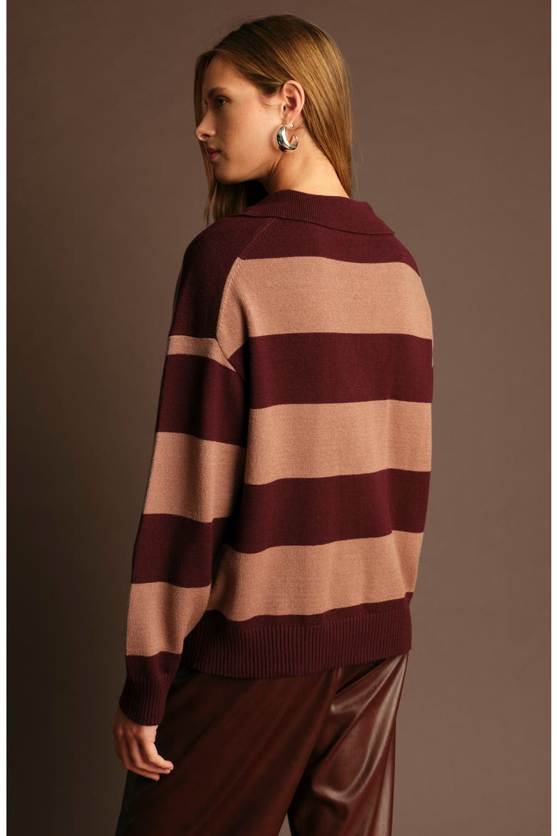 Nick Polo Stripe Sweater, Alternate, color, WINE WITH NOUGAT