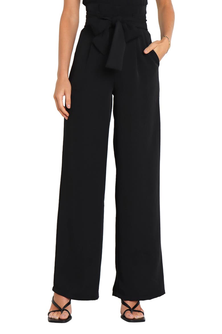 Kieran Tie Waist Wide Leg Pants, Main, color, BLACK