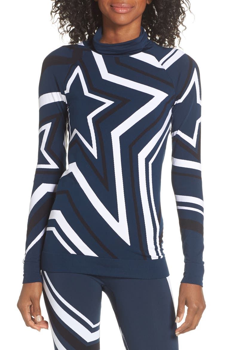 Festive Star Seamless Base Layer Top, Main, color, BEETLE BLUE STAR JACQUARD