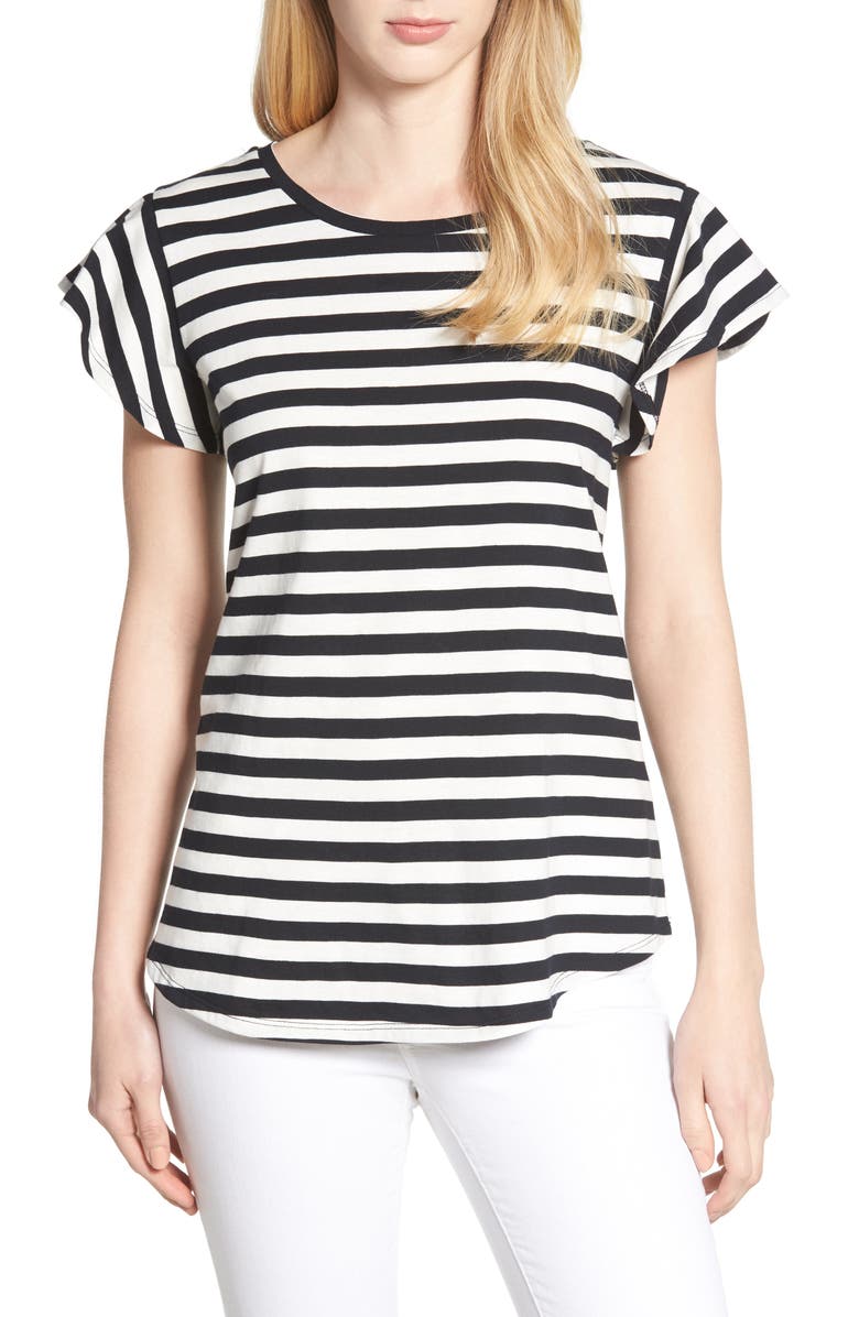 Bobeau Flutter Sleeve Tee, Main, color,