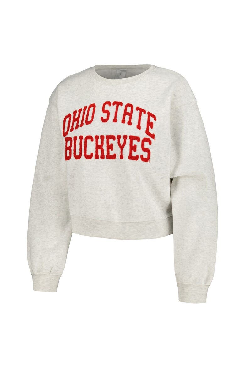 Women's ZooZatz Oatmeal Ohio State Buckeyes Core Chenille Cropped Pullover Sweatshirt, Alternate, color, Oatmeal