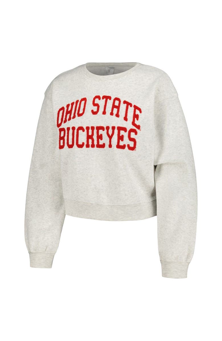ZOOZATZ Women's ZooZatz Oatmeal Ohio State Buckeyes Core Chenille Cropped Pullover Sweatshirt, Alternate, color, 