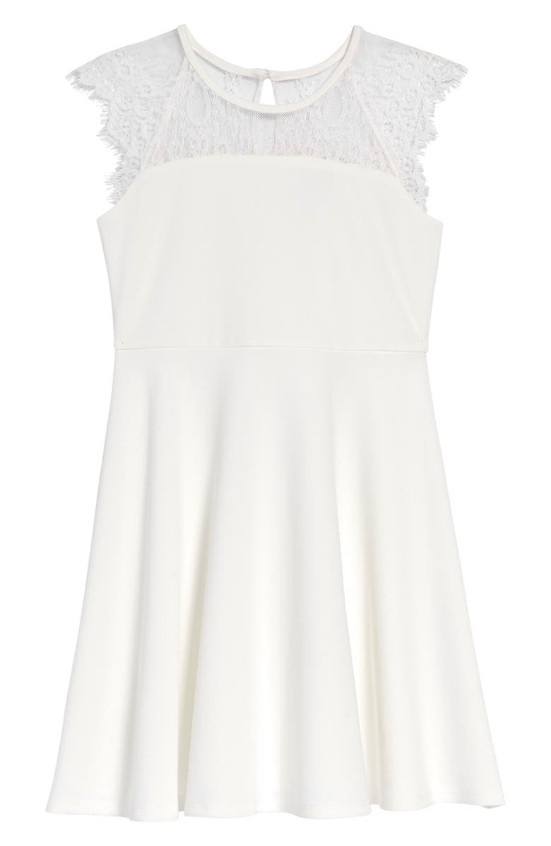 BLUSH by Us Angels Lace Cap Sleeve Skater Dress, Main, color,