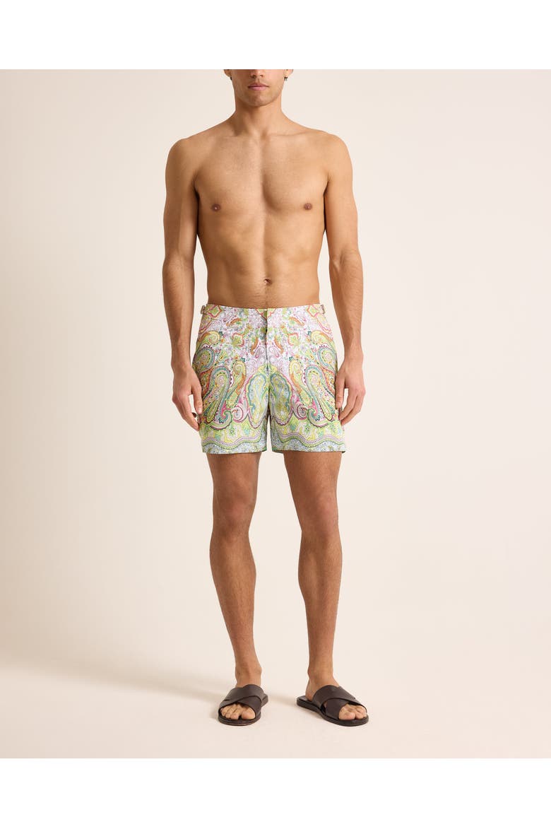 Bulldog Mid-Length Classic Fit Swim Shorts With Fairground Print, Main, color, MULTI/PINK