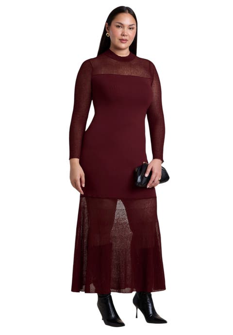 Sheer Panel Sweater Maxi Dress