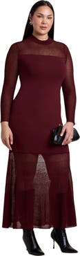 ELOQUII Sheer Panel Sweater Maxi Dress