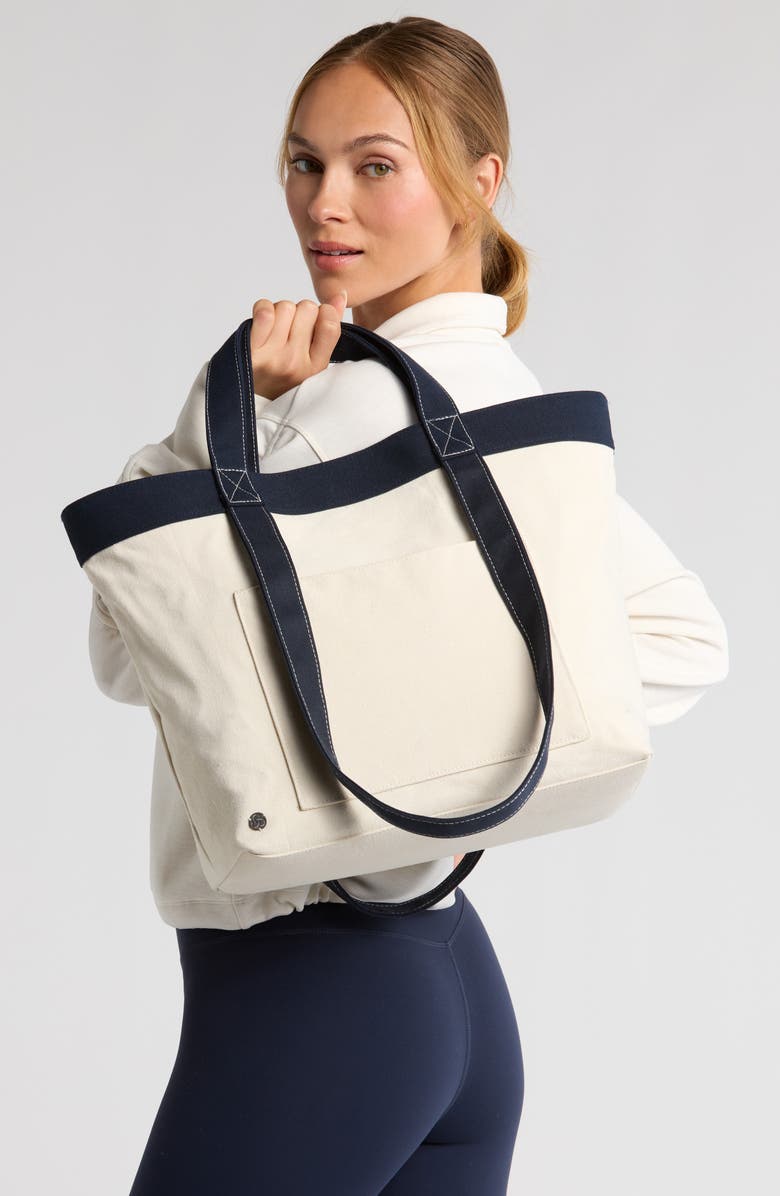 Zella Travel Canvas Tote, Alternate, color, Tan Thread/Cream