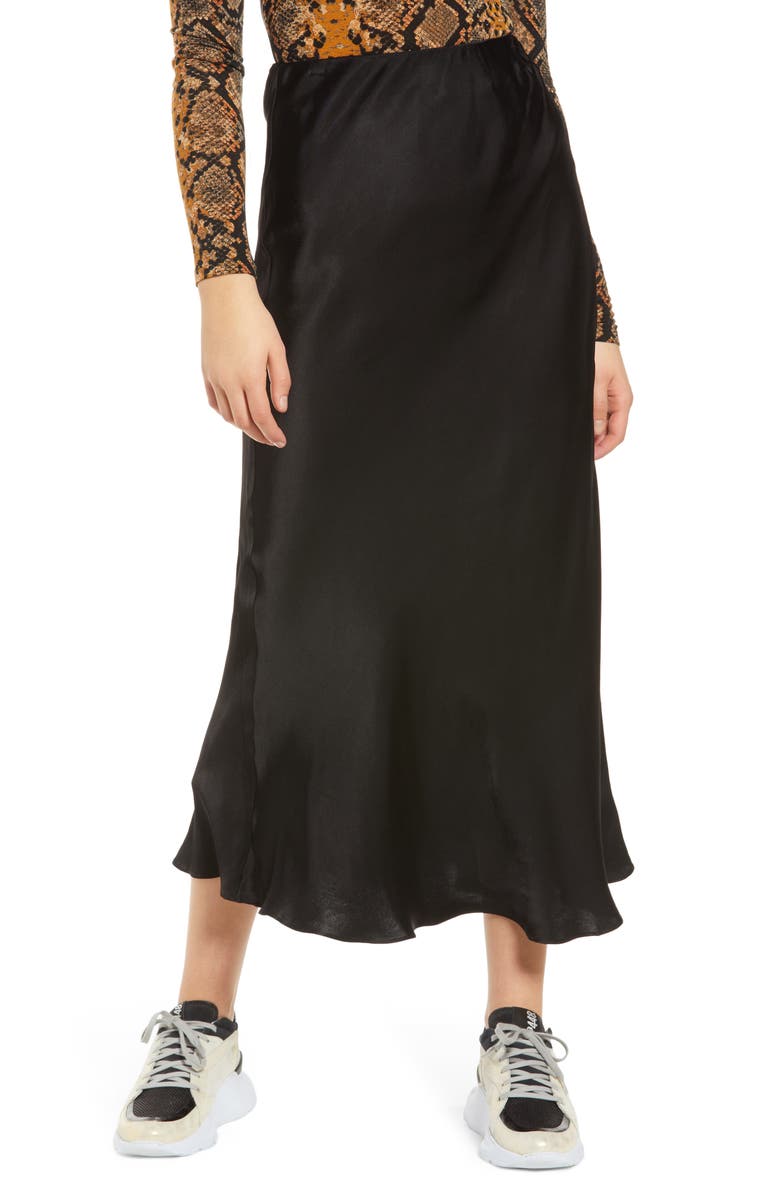 Grey Lab Bias Cut Satin Skirt, Main, color,