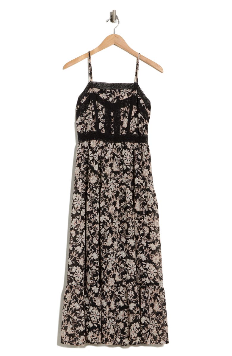 Melrose and Market Lace Bodice Tiered Dress, Alternate, color, Black- Ivory Floral