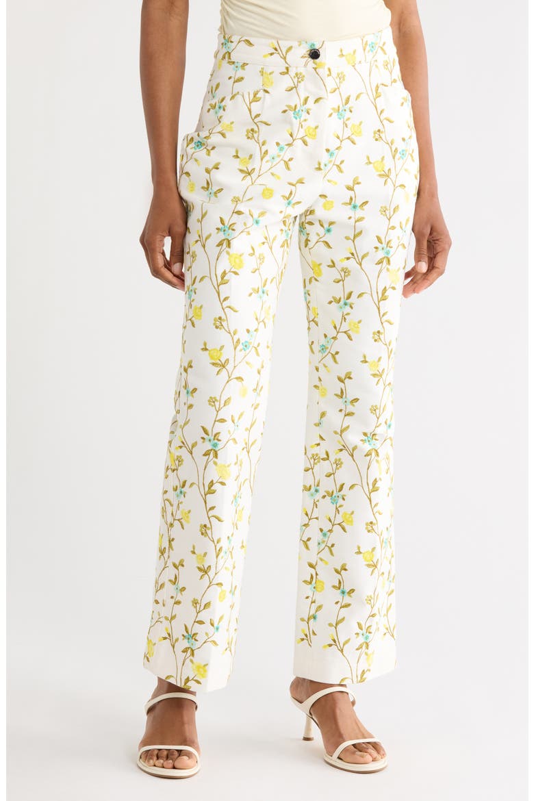 Floral Cotton Blend Pants, Main, color, LEMON