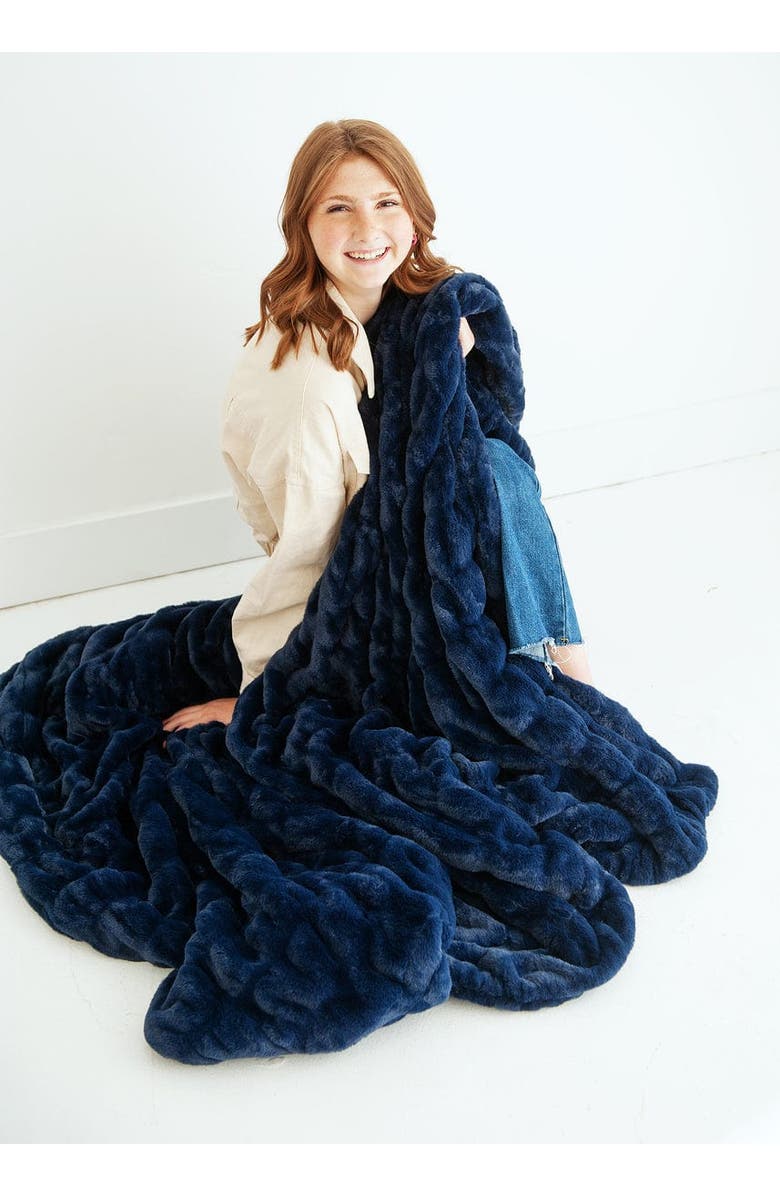 Minky Couture Hugs Navy Blanket, Main, color, Navy