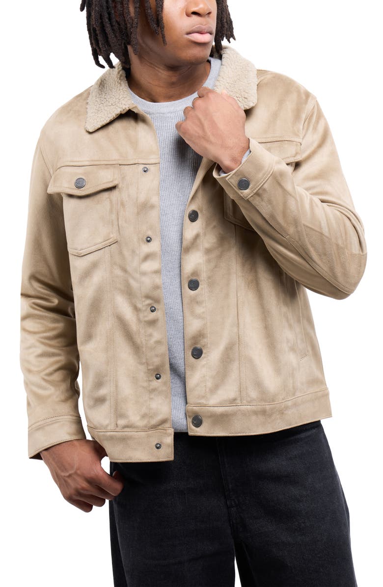 XRAY Faux Fur Collar Faux Suede Jacket, Alternate, color, Tan