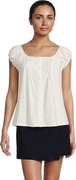 Lands' End Sleeveless Lightweight Jersey Pintuck Button Front Blouse