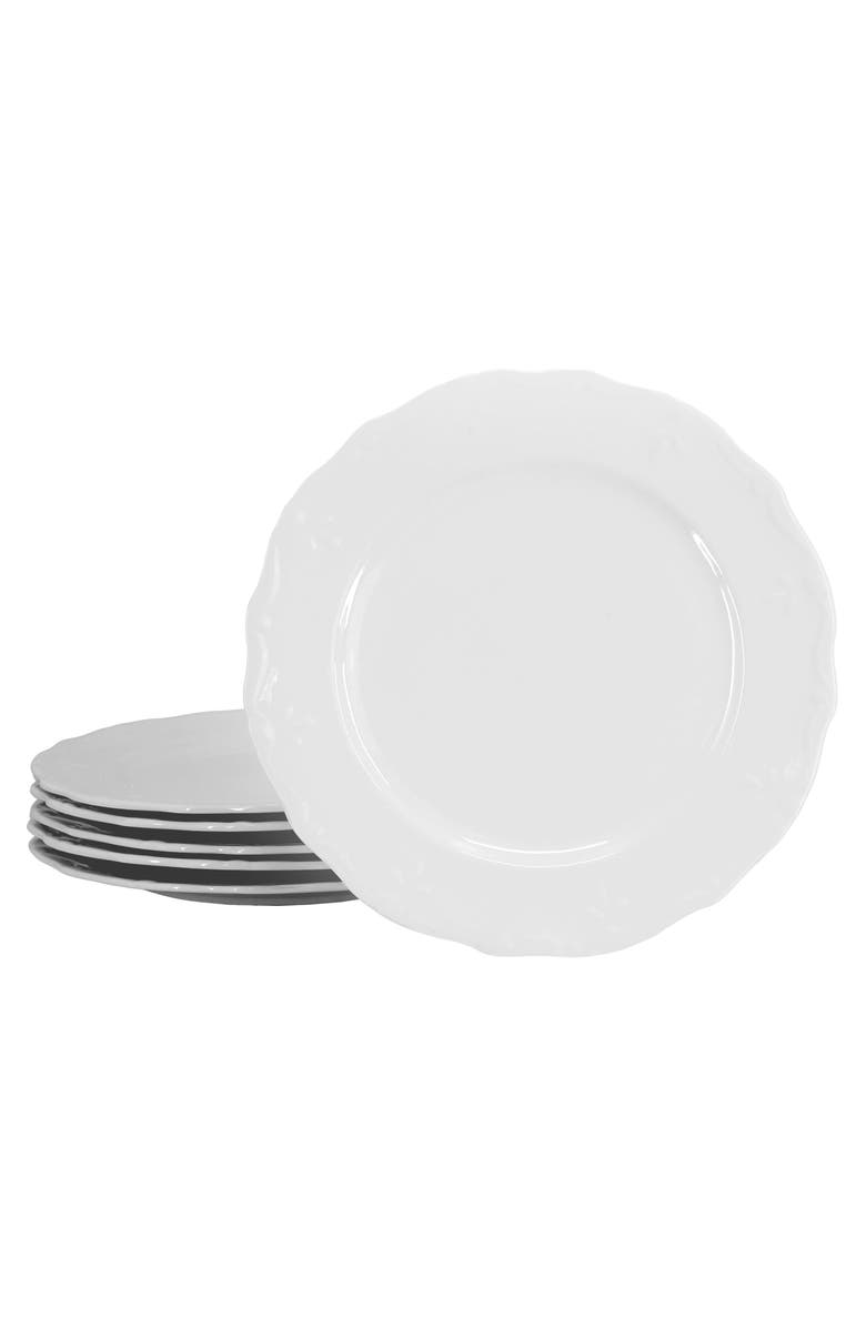 Elama Henryi 6 Piece 10.6 Inch Porcelain Dinner Plate Set, Main, color, White