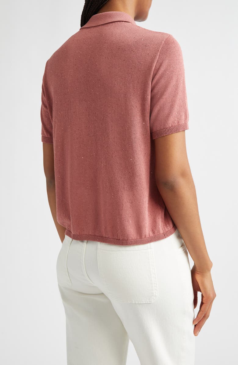 Eleventy Micro Sequin Silk & Cotton Polo, Alternate, color, Raspberry