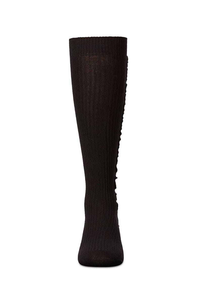MeMoi Ribbed Knee Sock with Wavy Line Ruffle, Alternate, color, Black