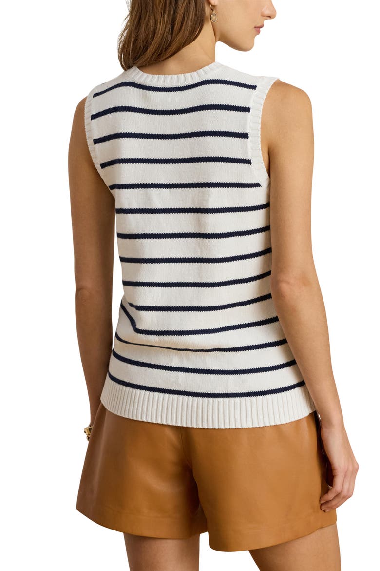 Stripe Sleeveless Combed Cotton Sweater, Alternate, color, WHITE/ REFINED NAVY