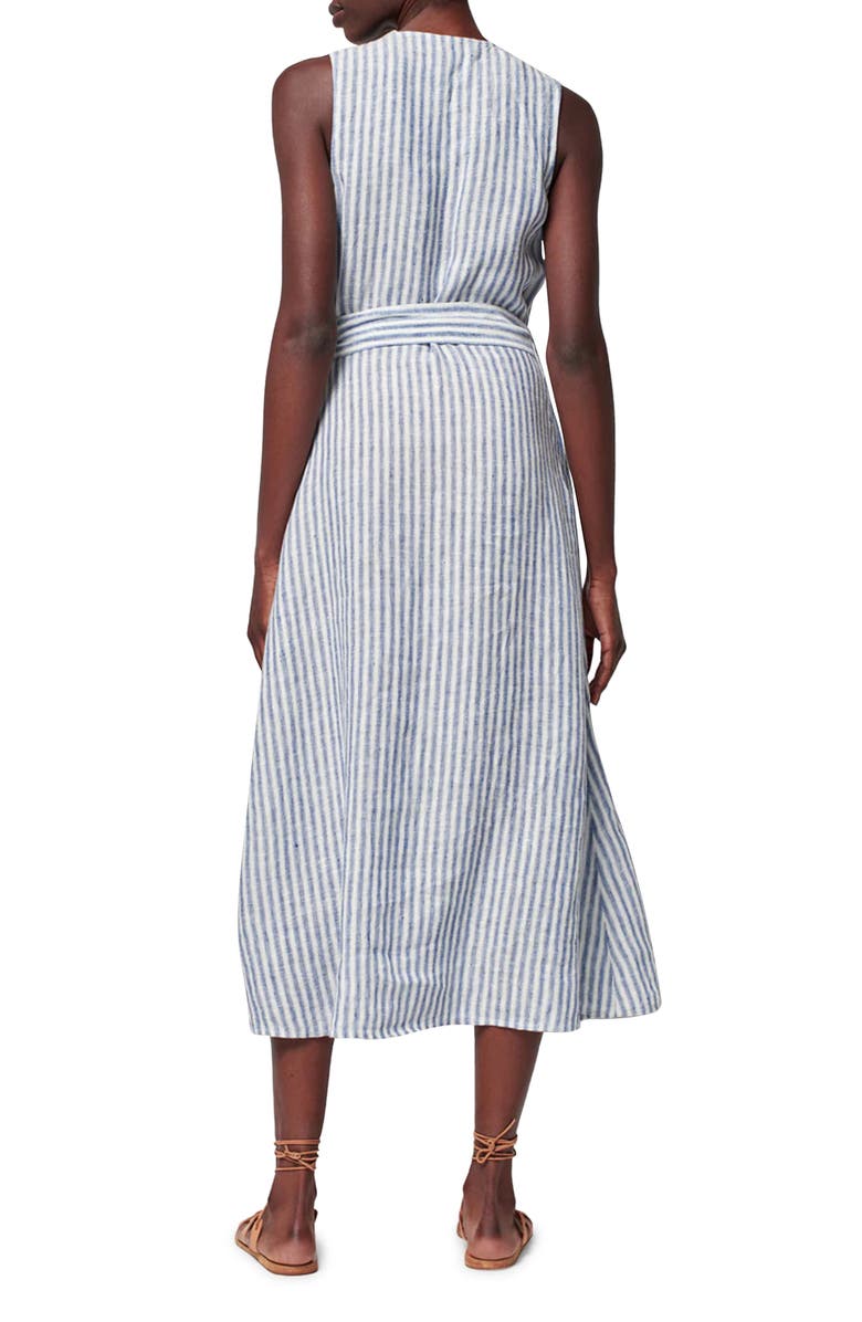 Faherty Margaux Stripe Belted Linen Midi Dress, Alternate, color, 